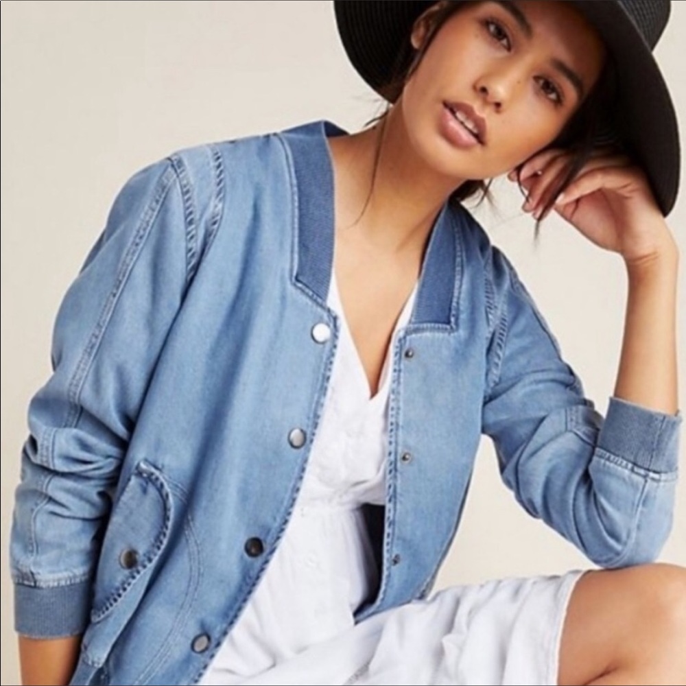 Anthropologie Chambray Bomber Jacket